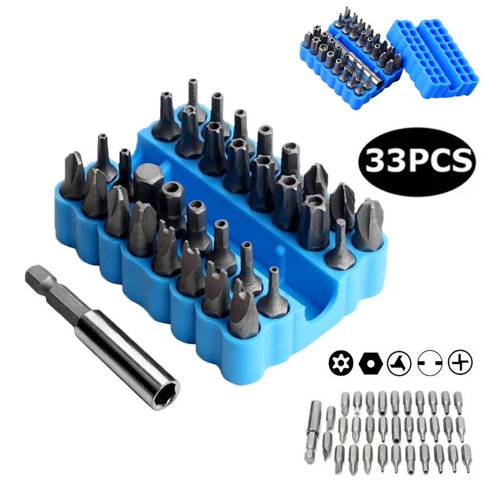 33pcs Safety Bit Set Magnetic Security Screwdriver Bit Torq Torx Hexagonal Star Spanner Electric Holder Bits Set for Screwing
