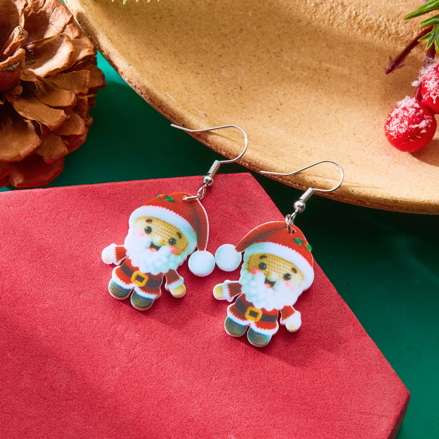 Fashion Cute Santa Claus Pendant Earrings for Women Acrylic Print Christmas Tree Kitten Snowman Drop Earring New Year Jewelry - Image 3