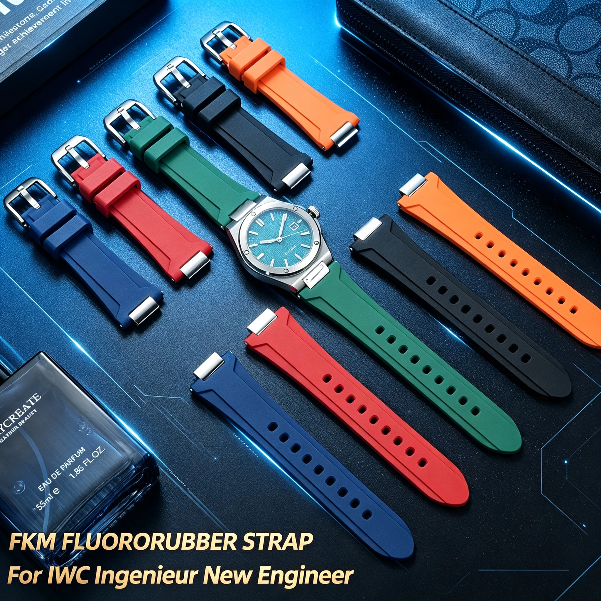 Pour IWC New Ingenieur Engineer IW328901 IW328902 IW328903, bracelet de montre en caoutchouc fluoré FKM, accessoires de remplacement pour hommes.