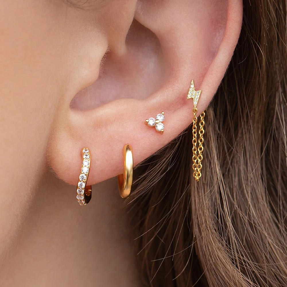 4PCS/8PCS Newly Arrived Lightning Tassel Chain Drop Ear Stud Set for Women Tiny Zirconia Earrings Daily Wearable Fashion Jewelry