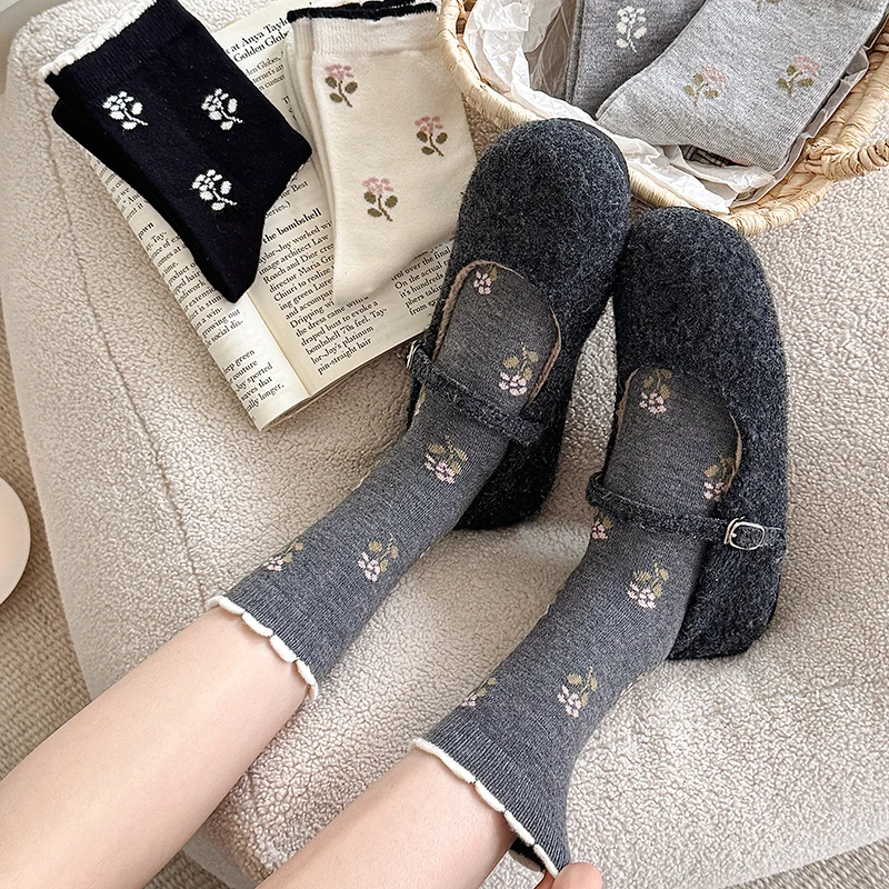 

Socks For Women Novelties Fashion Korean Style Bubble Lace Flower Socks Sweet Breathable Funny Socks Cute Long Thick Soft Girls