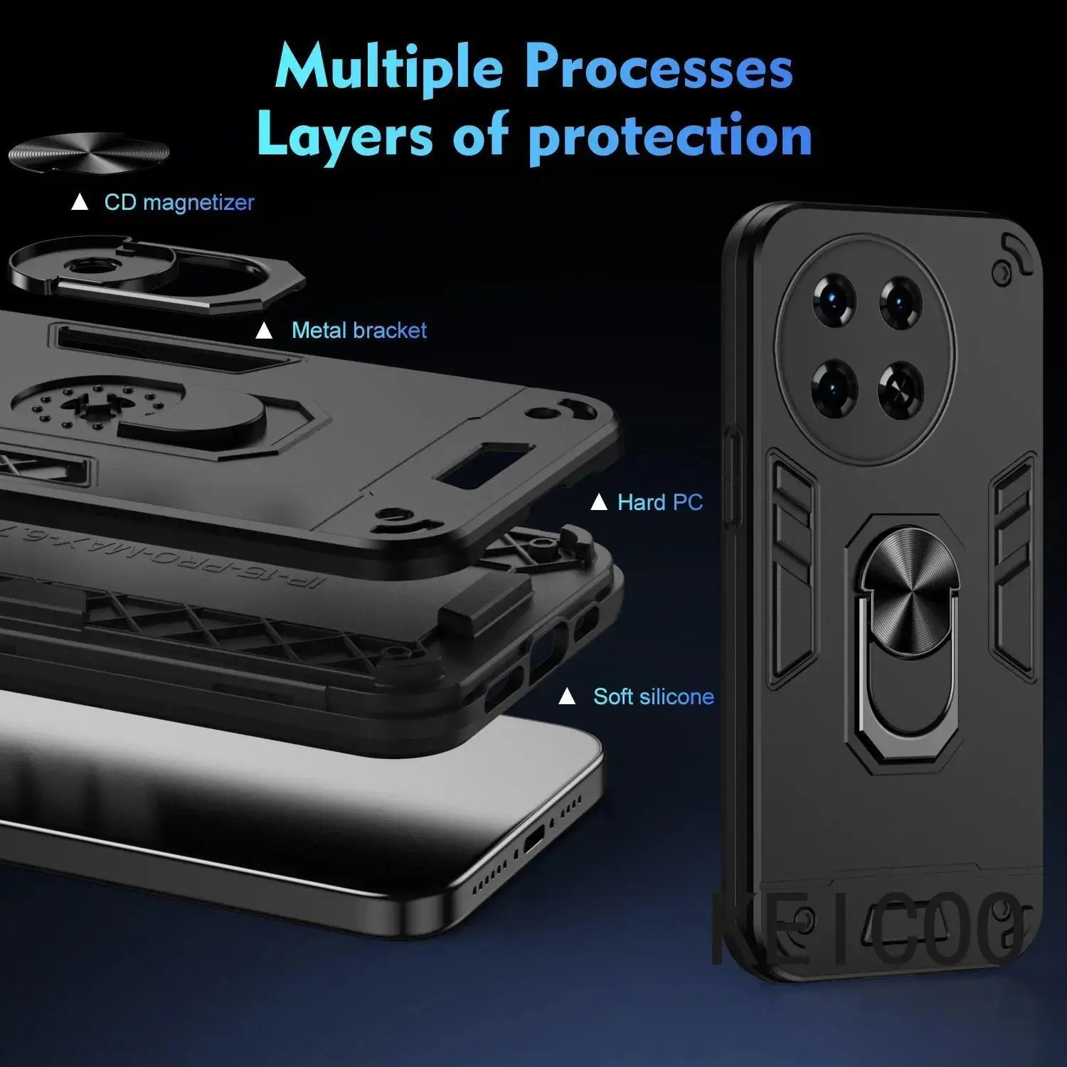 Armor Case for Tecno Spark 20 Pro+ Plus Car Magnetic Finger Ring Holder Shockproof Phone Cover TecnoSpark20Pro+Plus KJ7 Coque L1