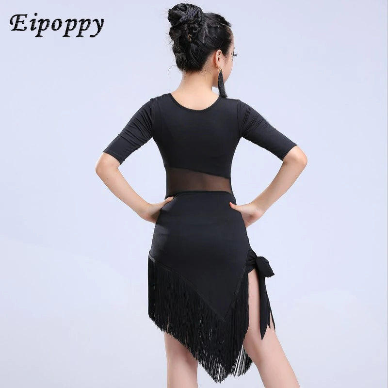 Kids Latin Dance Dress Fringe Child Latin Dance Costume Black Red Girls Ballroom Tango Salsa Stage Outfits Dancing Dresses Wear