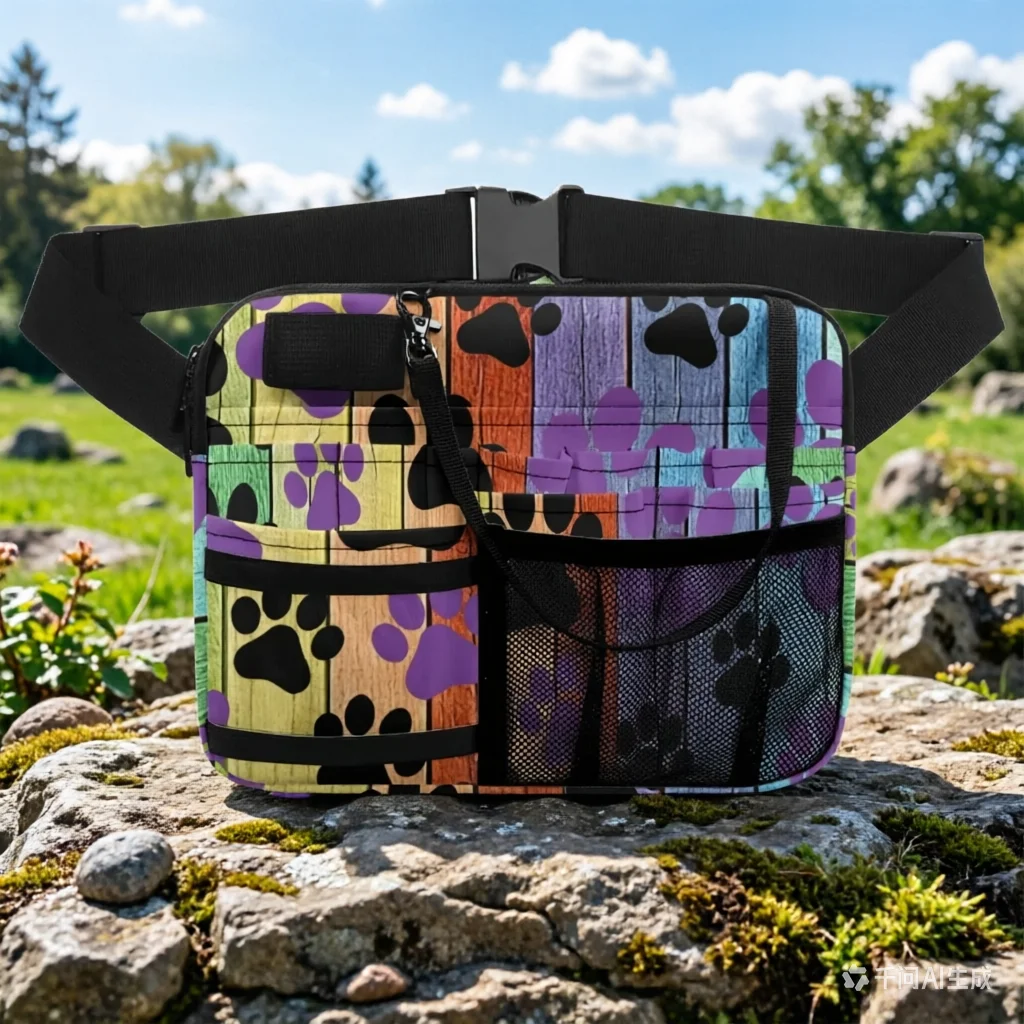 

Поясная сумка для владельцев животных с принтом лап, многофункциональная сумка-органайзер с сетчатым карманом, для прогулок с собаками, ветеринаров и владельцев питомцев