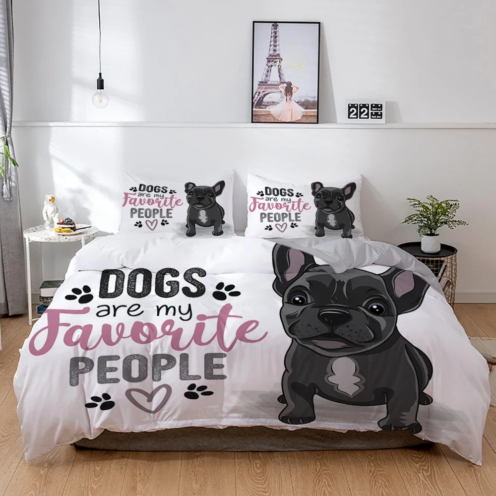 Juego de cama 3D para perros, funda nórdica para cachorros de Bulldog Francés, funda de cama de dibujos animados, animales para mascotas, Textiles para el hogar Queen, 2/3 Uds., King Full