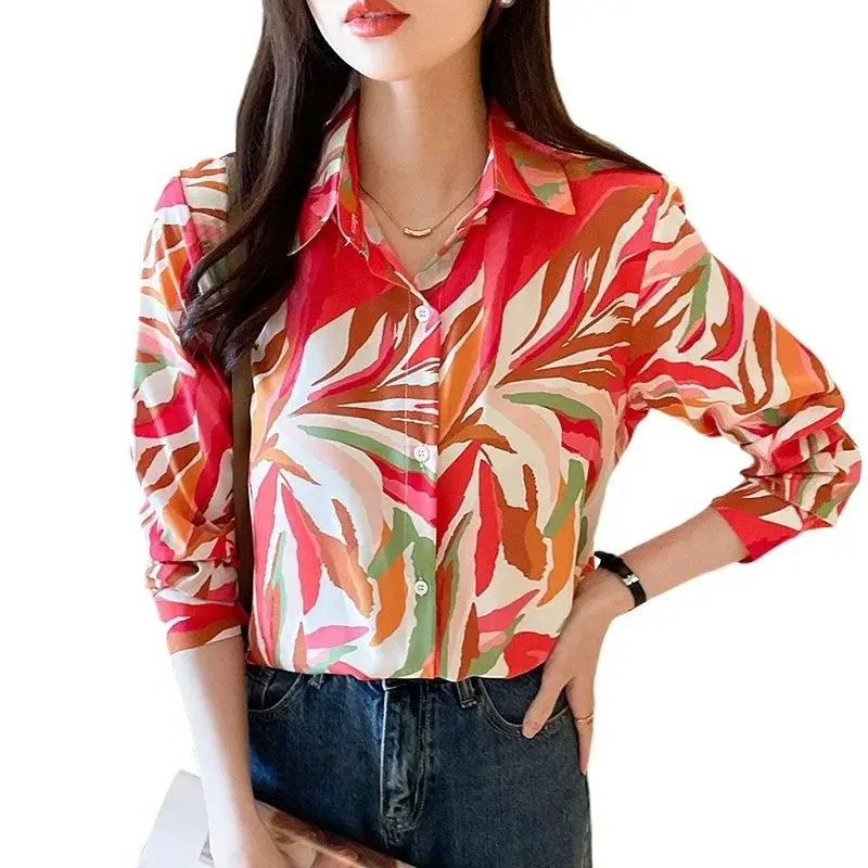 New elegant printing blouses casual daily Ladies\' Shirts Fashion Women\'s Button-Down Tops blusa mujer