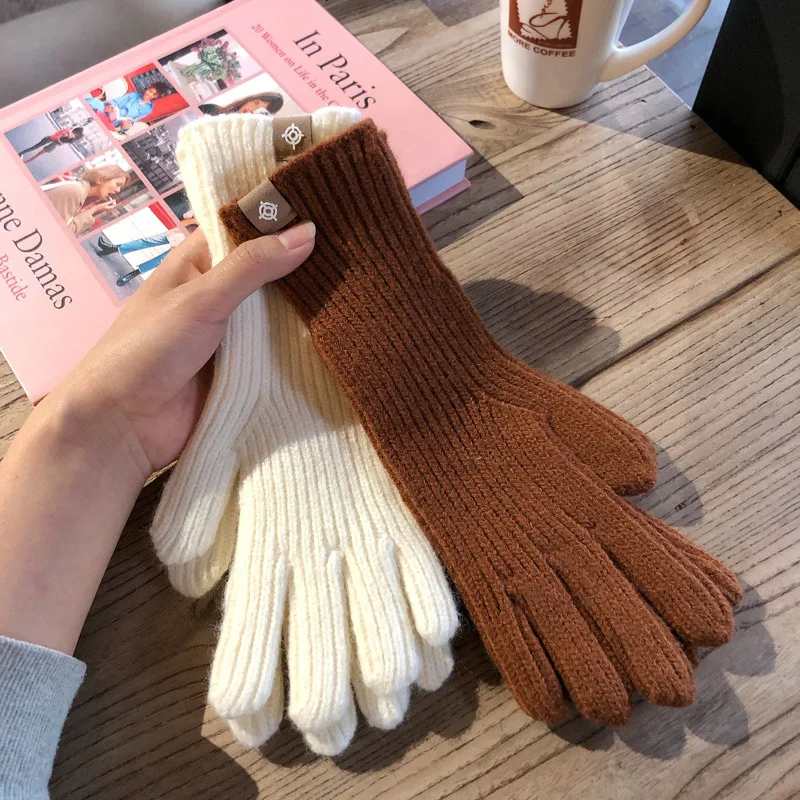 Fashion Touch Screen Knitted Gloves Women Winter Gloves Warm Riding Gloves Solid Fluffy Work Gloves Y2k Harajuku Kawaii Mittens