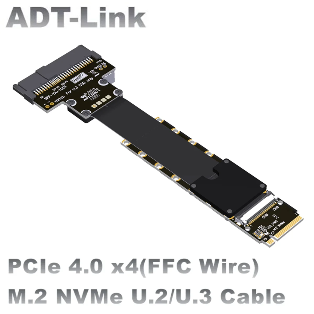 ADT-Link M.2 NVMe to U.2 SFF8639 U.3 SFF-TA-1001 SSD Extension Cable Sata Power Cord PCI-E 4.0 X4 U.2 NVMe SSD Cards to M.2 NVMe