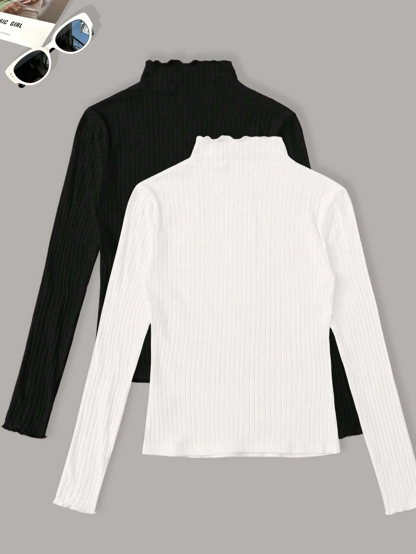Wiosenna i jesienna wyprzedaż Najlepiej sprzedające się codzienne ubrania domowe z wysokim kołnierzem i długim rękawem w jednolitym kolorze Plus Size T-Shirt Two-Piece