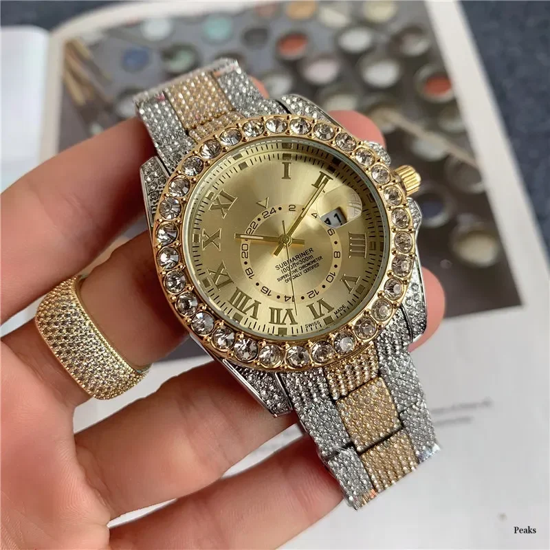 2025 Hip Hop Green Diamond Watche for Men Fashion Automatic Date Quartz Clock Dress Square Iced Jewelry WristWatch Man for Gift