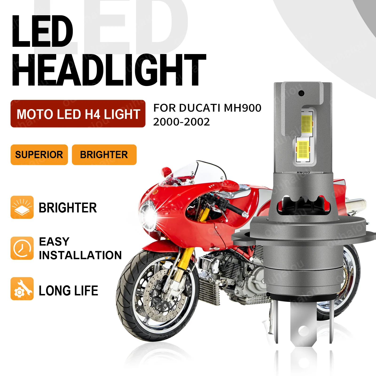 

For Ducati MH900 2000 2001 2002 1PCS H4 Motorcycle Headlight Bulbs Canbus No Error Super Bright 6000K White 12v LED Headlamp