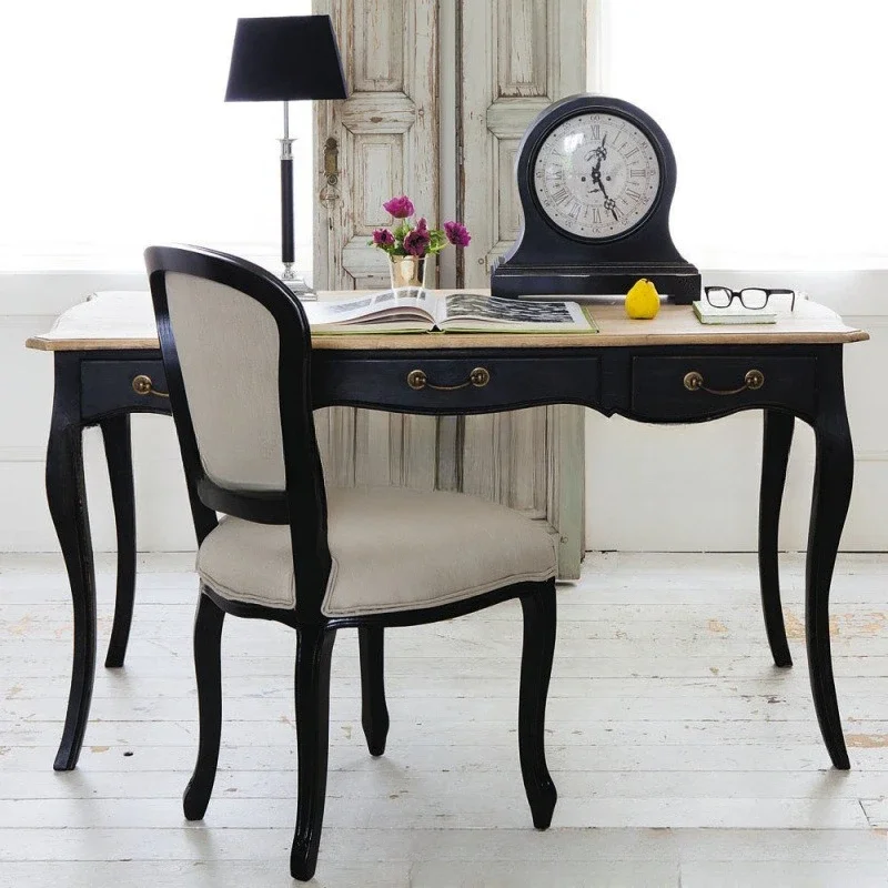 アメリカ産無垢材デスク家具 学生用オーク製ライティングデスク 収納テーブル 子供用レトロデスクと椅子の組み合わせ