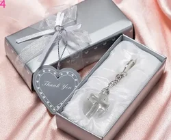 24PCS Baby Shower Return Gifts First Baptism Souvenirs Baby Christening Gifts Crystal Cross Keychain with Stickers