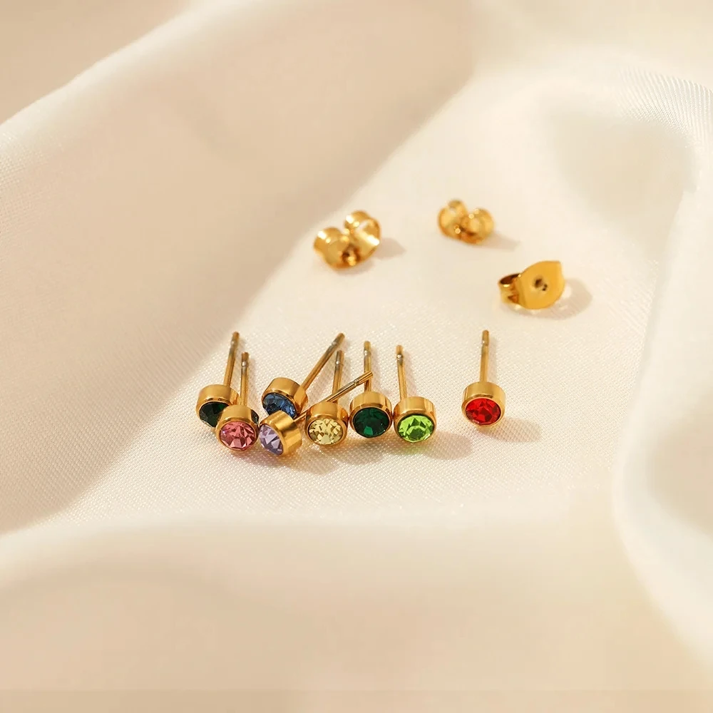 12 Monate Mini Runde Geburtsstein-Ohrstecker, vergoldet, kleine Mini-Zirkon-Ohrringe, personalisiertes Geschenk für Frauen – Detail 6