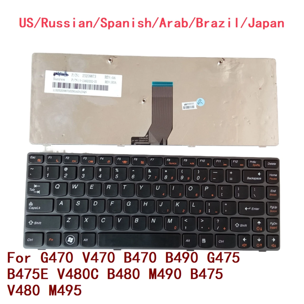 Teclado para Lenovo G470, V470, B470, B490, G475, B475E, V480C, B480, M490, B475, V480, M495, nuevo