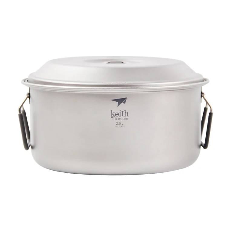 Keith Titanium Pot Stockpot Big Capacity 2.5L Outdoor Camping Cooking Utensils for Hiking Hunting Picnic with Draw String Bag