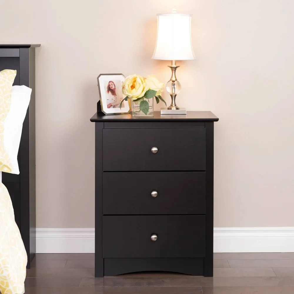 

3 Drawer Nightstand, Black Wooden Bedroom Furniture, Beside Tabie End Tables, Nightstand with 3 Drawers