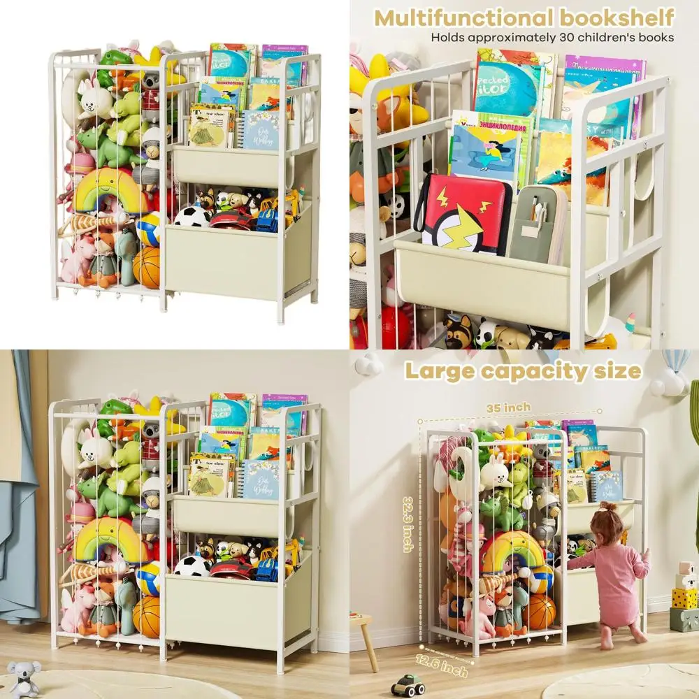 

3-х уровневый детский книжный шкаф с плюшевым хранилищем игрушек для спален, детских и игровых комнат