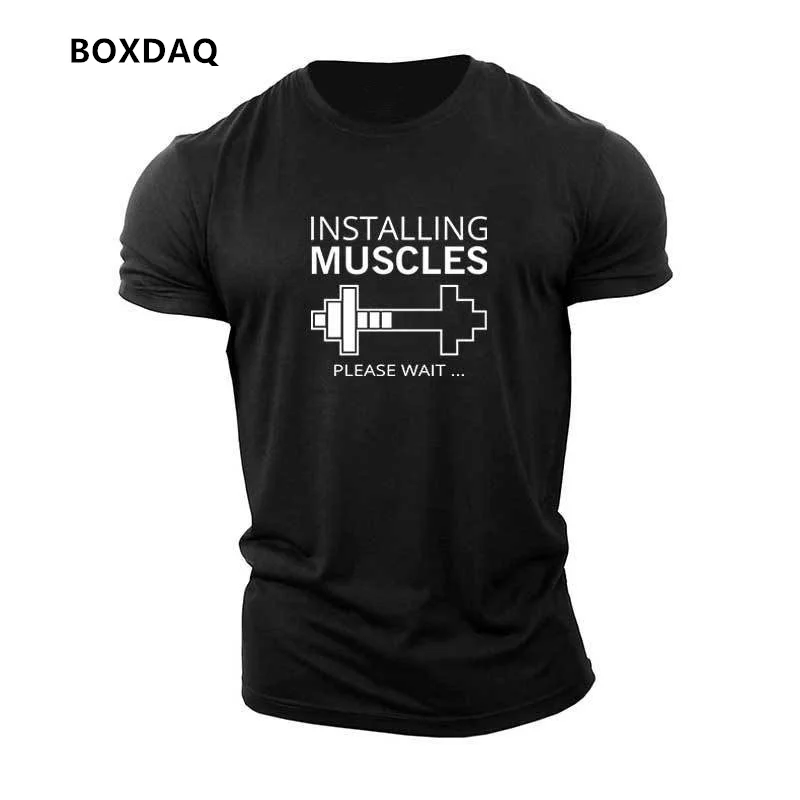 Men\'s Muscles Sports Gym T-Shirts Summer Short Sleeve Sporty Fitness Workout Tops 6XL Big Size Man Clothing English Elements Tee