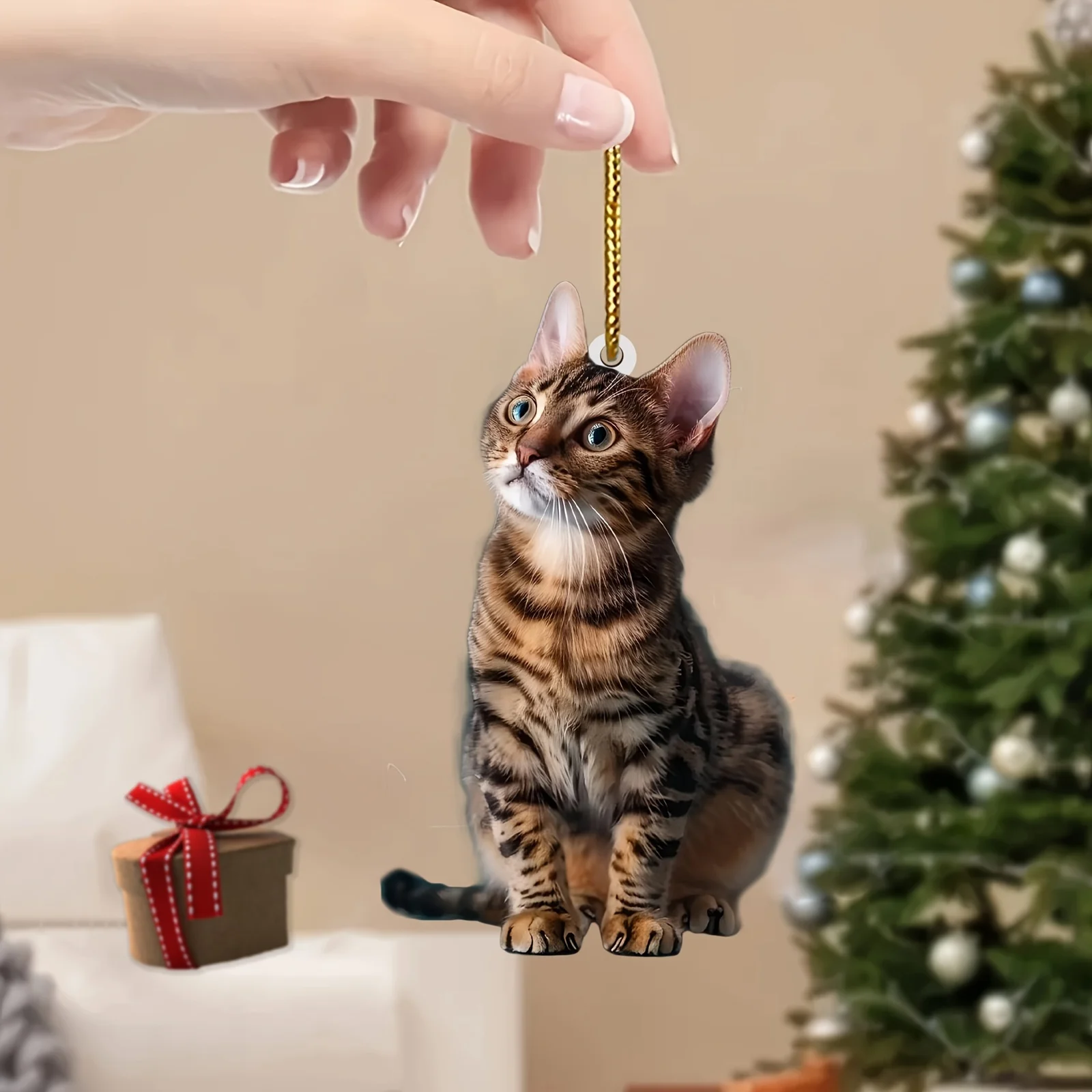 3pcs 2D Flat Cat Acrylic Pendant Hanging Ornament Realistic Animal Rearview Mirror Hangings Car Interior Decor Home Party Gifts
