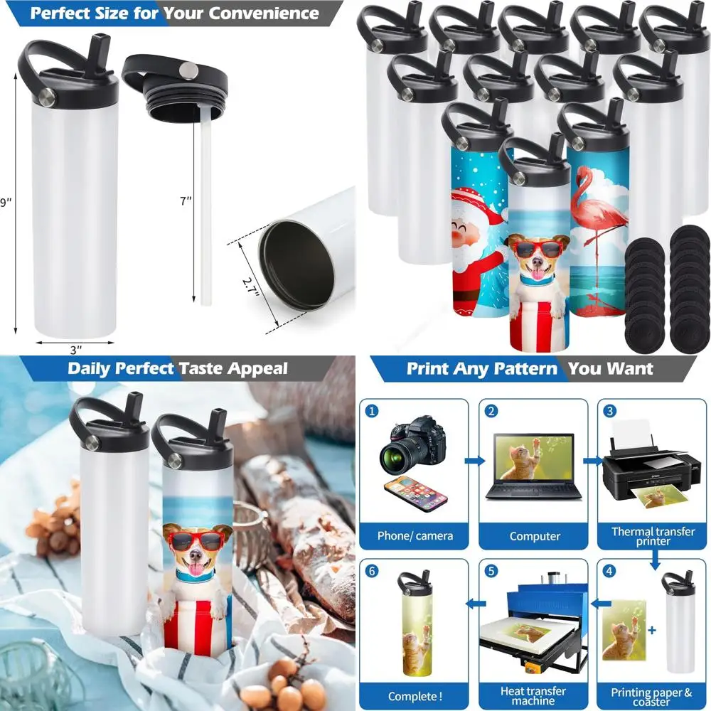 

20 oz Double Wall Insulated Stainless Steel Sublimation Tumblers with Portable Handle & Lid, White