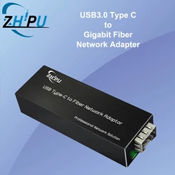 USB3.0 Type C to Fiber Network Adaptor, 100/1000base-X USB to Open SFP Gigabit Network Card, Compact NIC Network Adapter