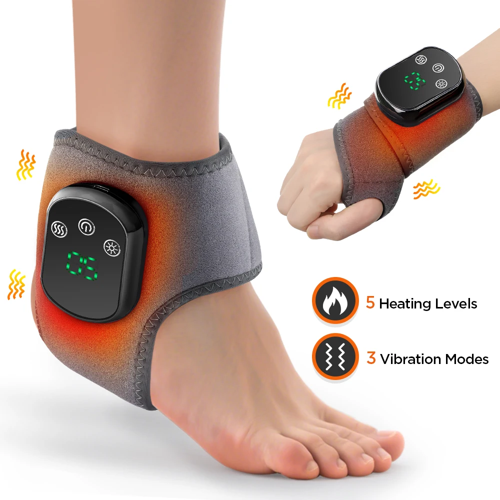 

US UK Stock Rechargeable Electric Heating Ankle Brace Massager Hot Compress And Vibration Massage for Foot Muscle Relaxation