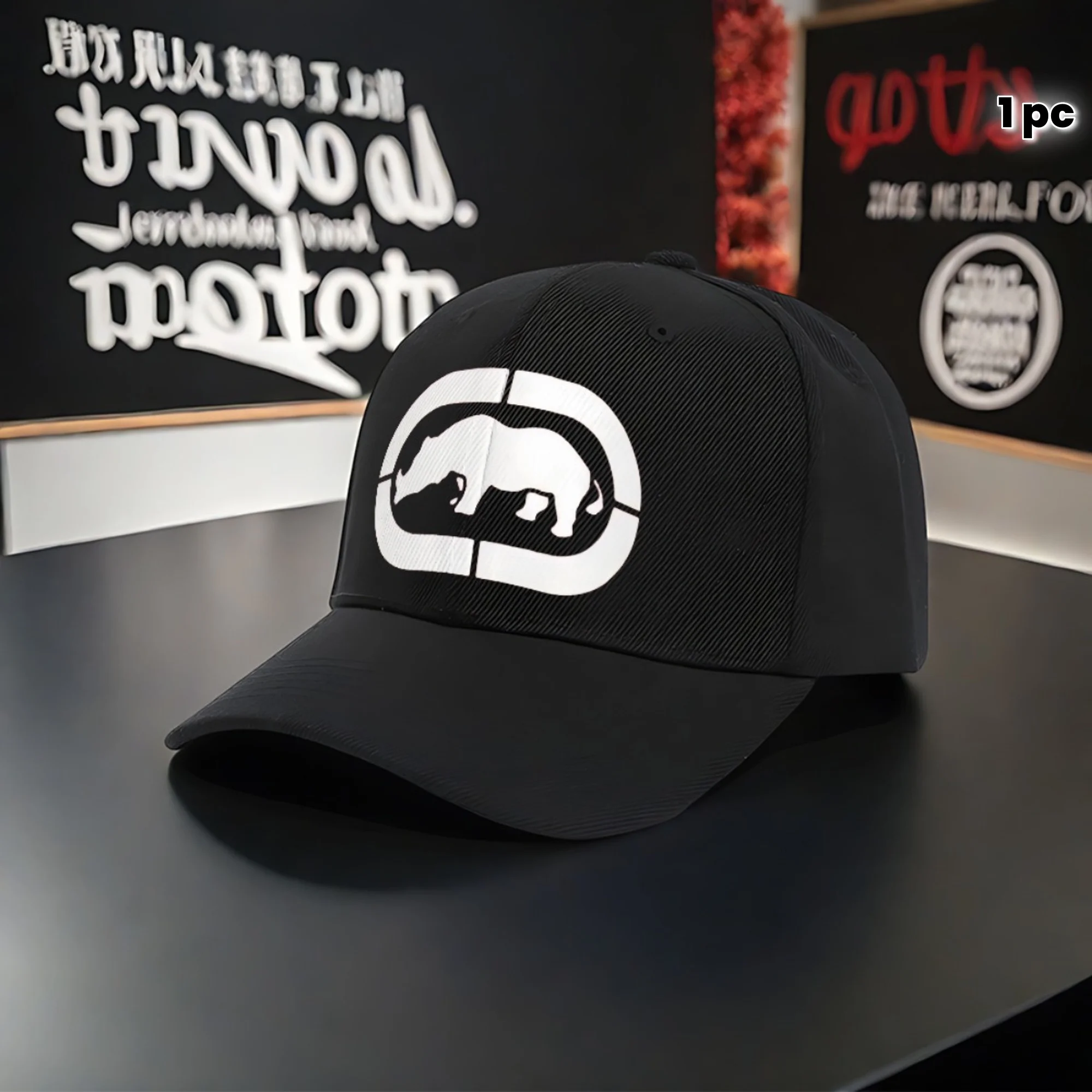 [1шт ECKO UNLTD. Бейсболка] ECKO UNLTD. 1 шт. Винтажная бейсболка — регулируемая шляпа дальнобойщика, полиэстер, черно-белый дизайн,