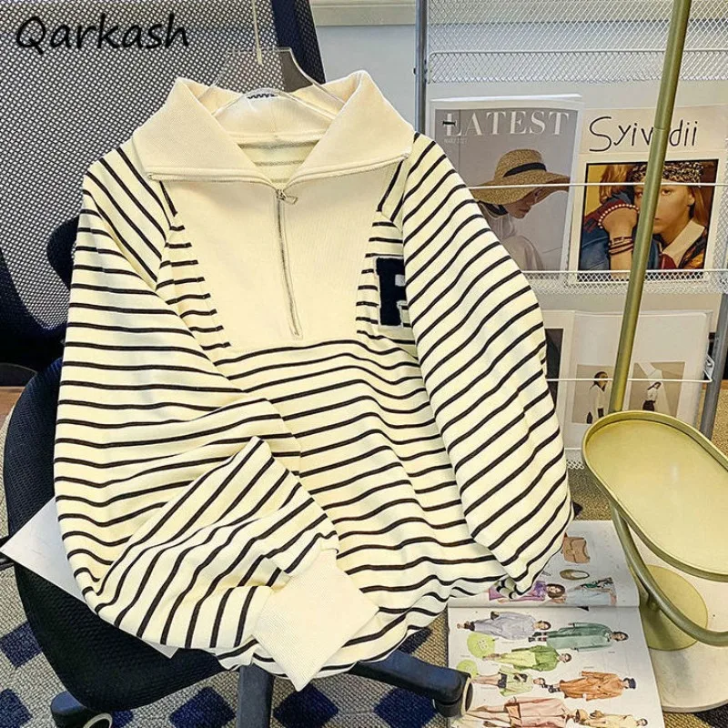 

Striped Sweatshirts Women Clothing Zipper Designed Harajuku Autumn Baggy Streetwear Lady All-match Tender Minority Aesthetic New