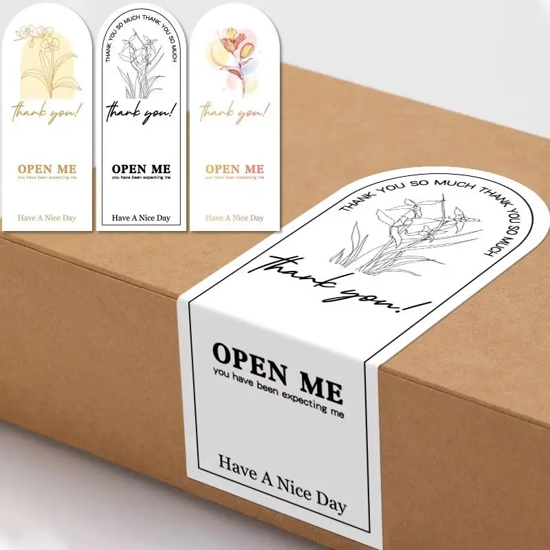 50 Pcs Rectangle flower Kawaii Stickers, Cute Adhesive Labels for Gift Box Packaging Stationery Case Sealing Decor