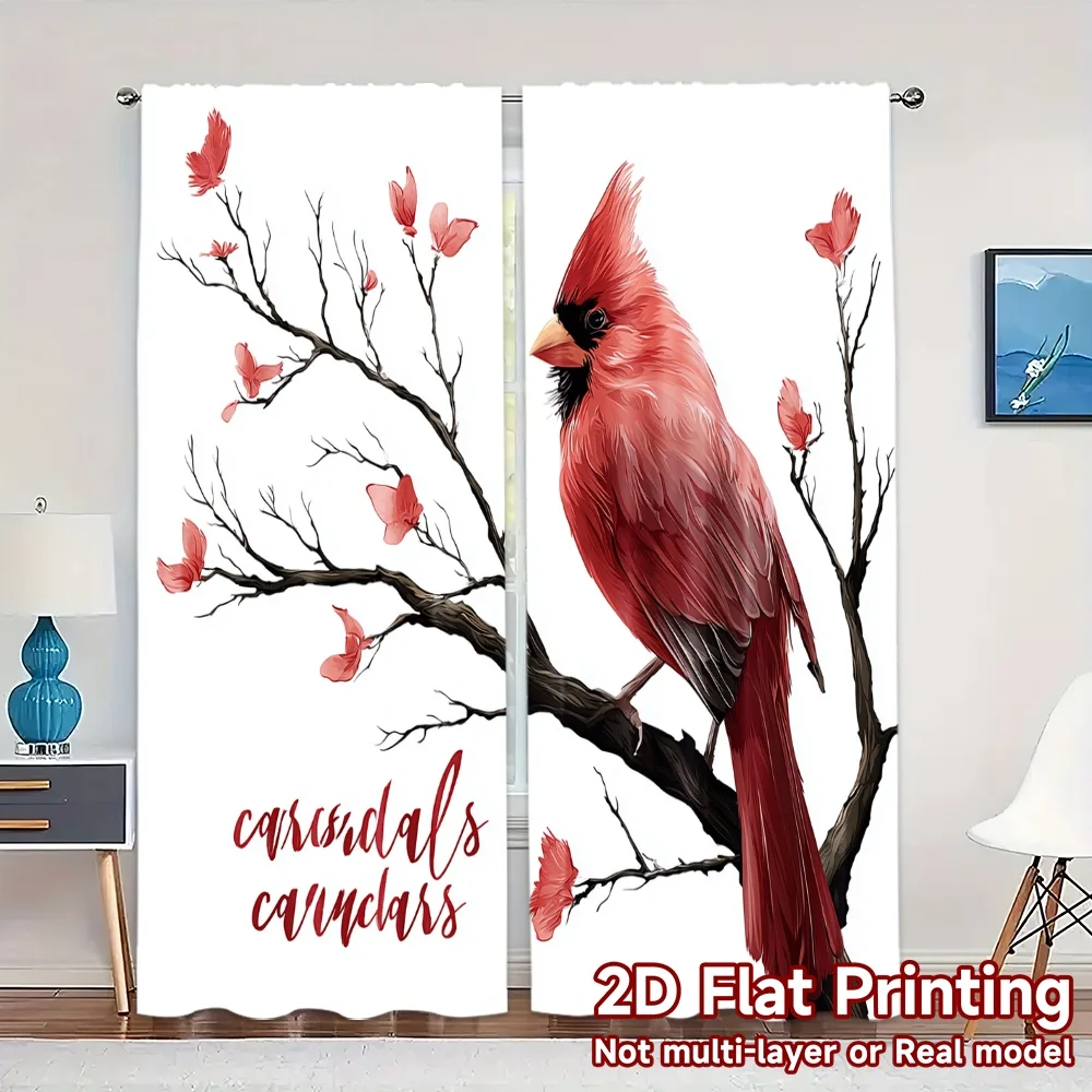 2D Flat Printing,JIT 2pcs, Curtains (Without Rod) Cardinal Whispers Pattern Chic Curtains Versatile Polyester Curtains
