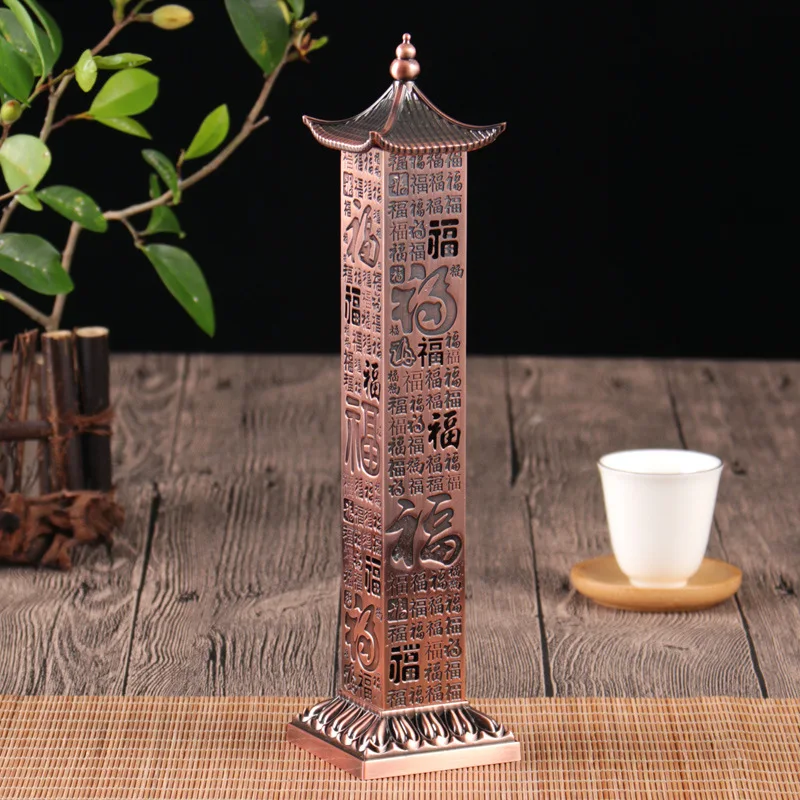 Tea Ceremony Large Vertical Incense Burner Scripture Alloy Column Incense Insert Indoor Ornament Home Office Decoration