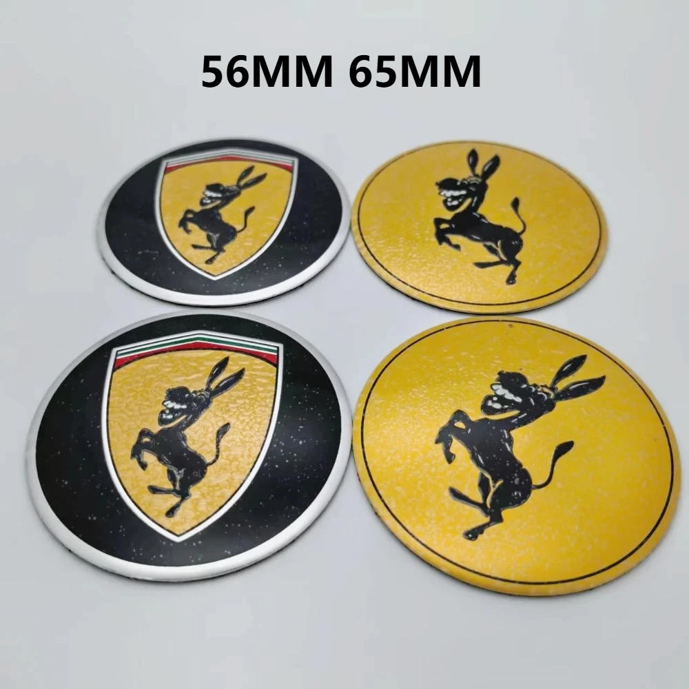 

4pcs 56mm 65mm Donkey Logo Emblem Car Stickers for Ferrari Car Wheel Center Caps Badge Rim Wheels Hub Cover Replace Accessories