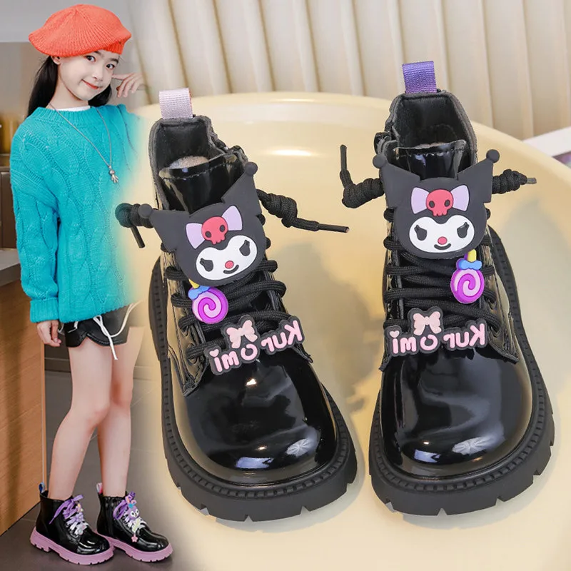 

Kids Princess Shoes Cute Kuromi Soft Sole Girls Leather Boots Comfort Non-slip 2025 Autumn Winter New Children Short Boots Sweet