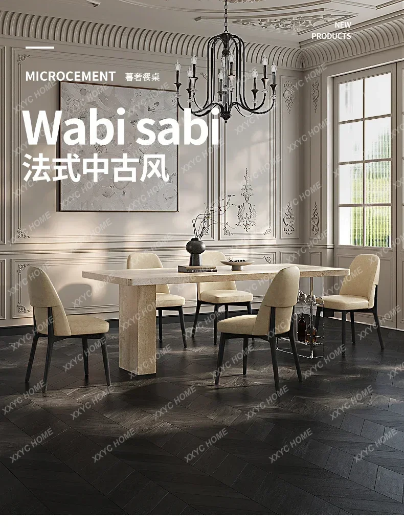 Retro travertine rock slab dining table suspended acrylic storage original medieval dining table