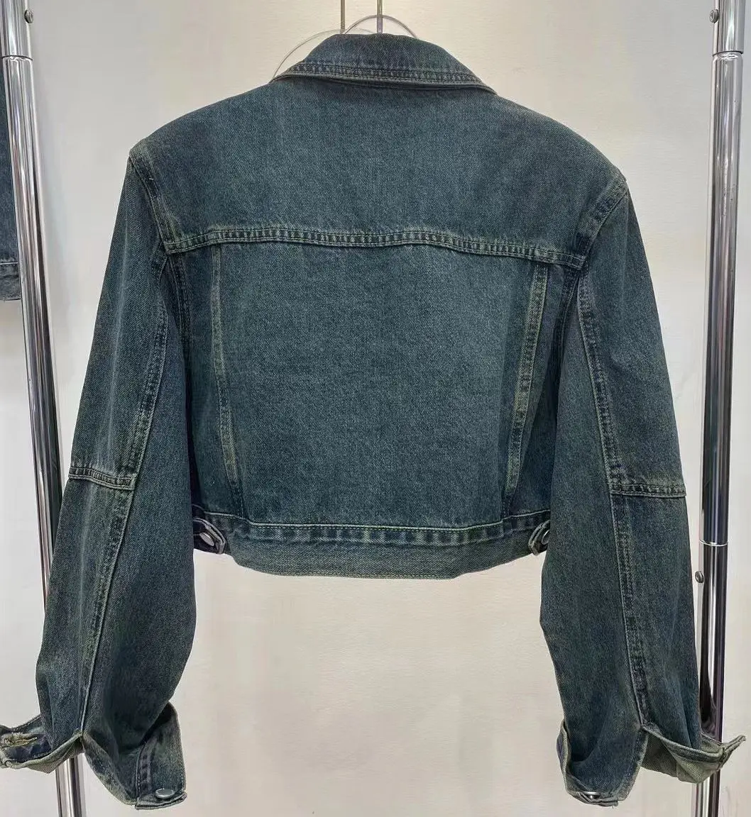 Veste droite en denim à manches longues pour femmes, CombchimRetro All-Match, Vêtements à la mode, Printemps, Nouveau, 2024