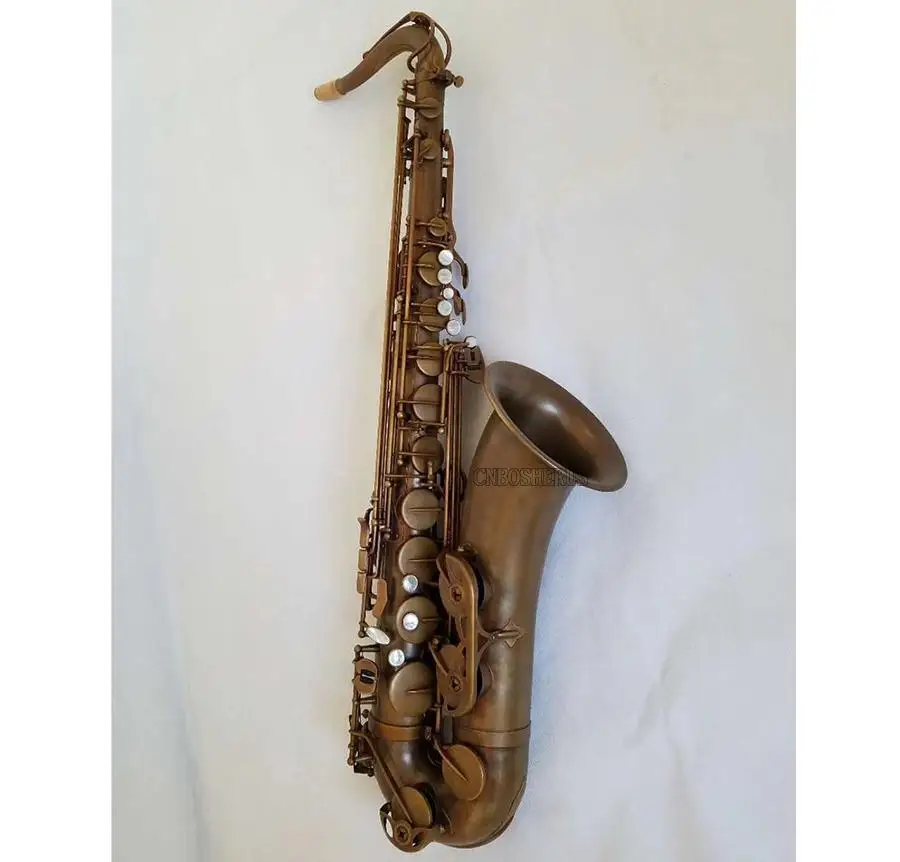 

brown Antique Tenor Bb Saxophone Sax High F# Pearl Key With Case