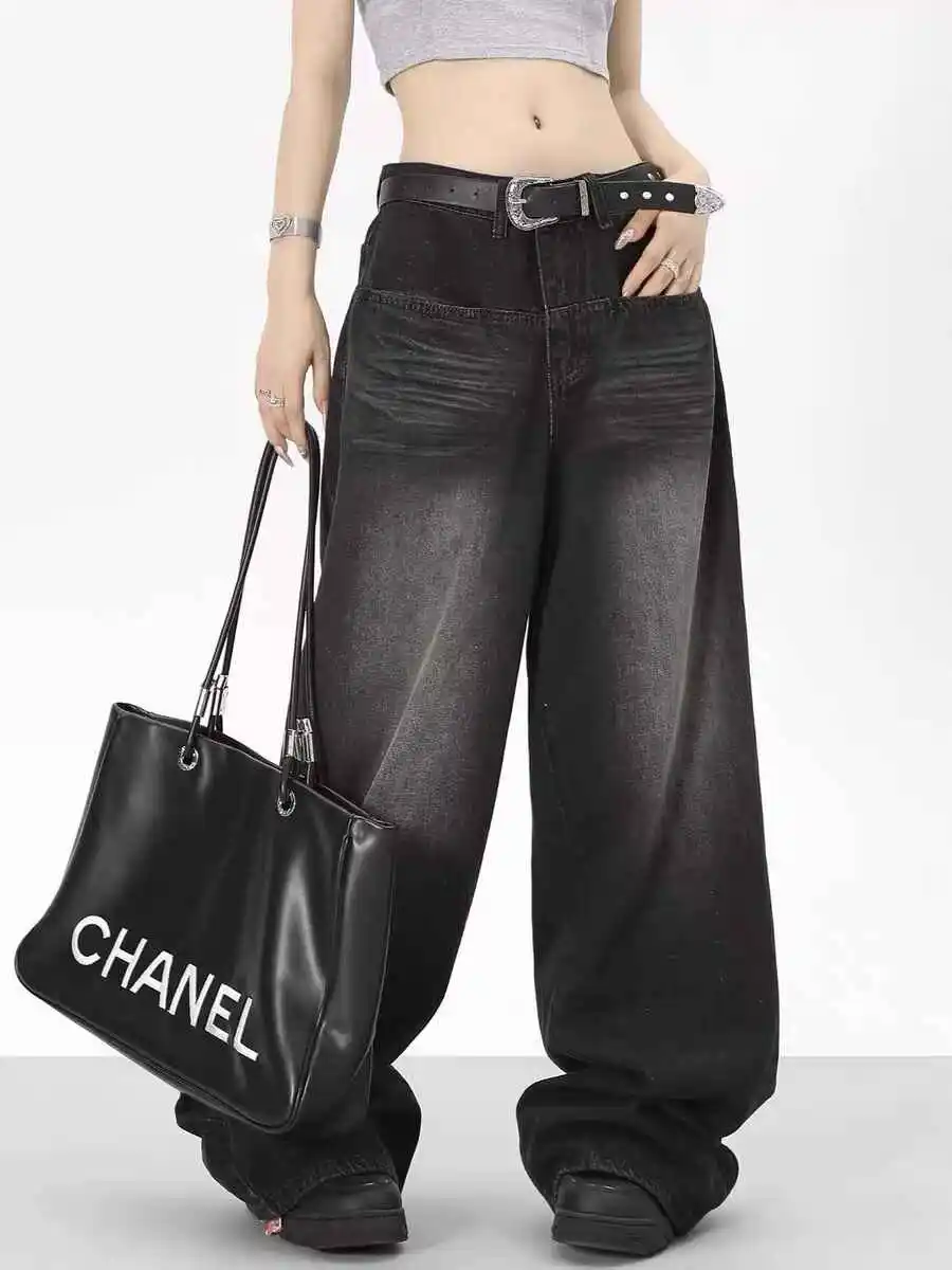 Women Black Gothic Y2k Emo Baggy Jeans Harajuku Vintage Boyfriend Denim Trousers Japanese 2000s Style Oversize Jeans Pants 2025