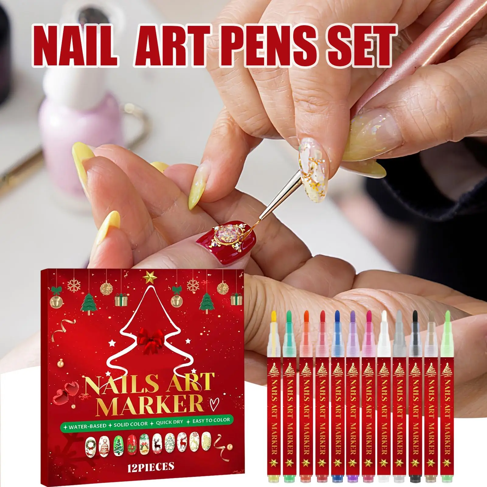 

Nail Polish Pens 12 Colors Quick Dry Manicure Tool 0.3mm Nail Polish Markers for Women Girls Art Design Doodle Drawing Graffiti