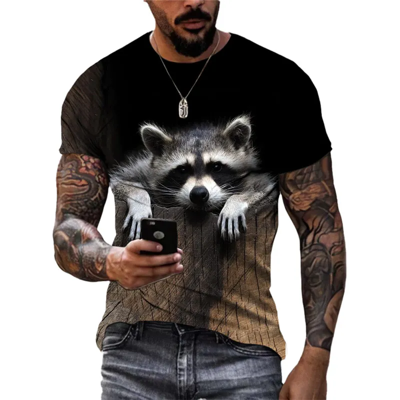 New 3D Cute Funny Raccoon graphic t shirts Summer Fashion Men Casual Round Neck Tees 3D Animal Pattern Printed Short Sleeve Tops