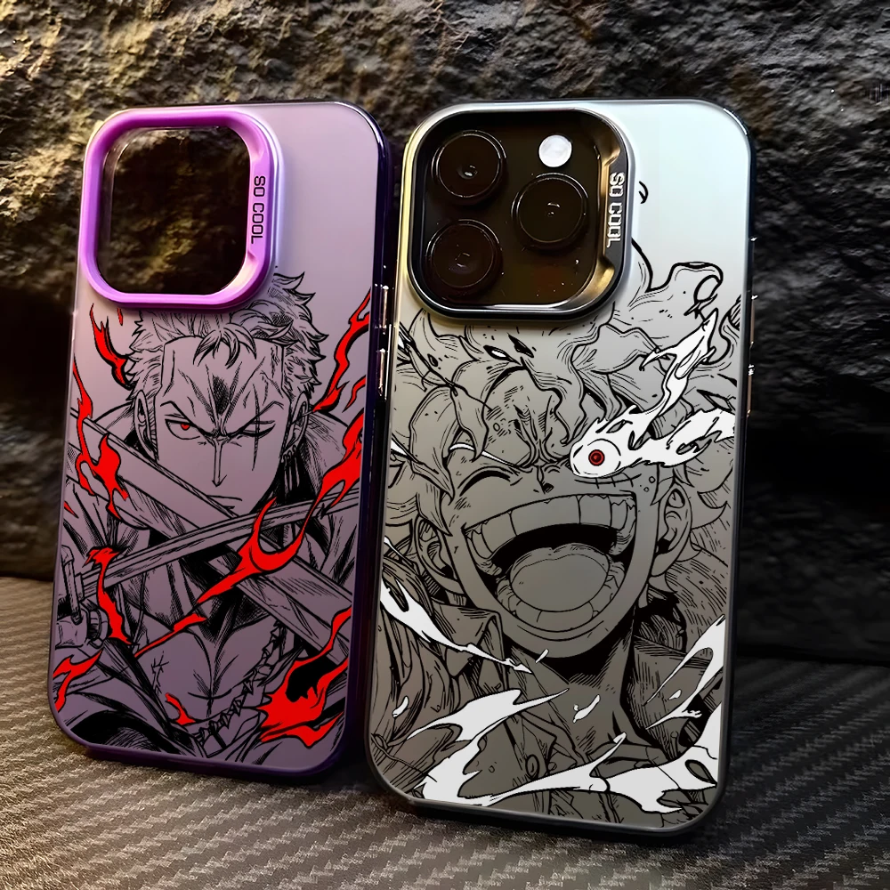 One Pieces Luffys Zoros Phone Case for iPhone 17 Air 16 16e 15 14 Plus 13 12 11 Pro Max X Xs XR 8 Colorful Silver Hard Cover