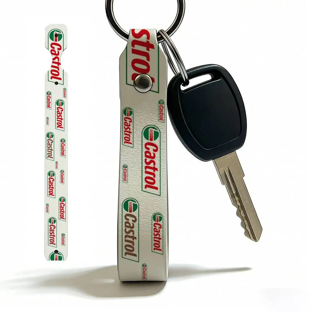 Castrol PU Leather Motorcycle Keychain Universal Motorbike Key Ring Holder For Riders Men Gift