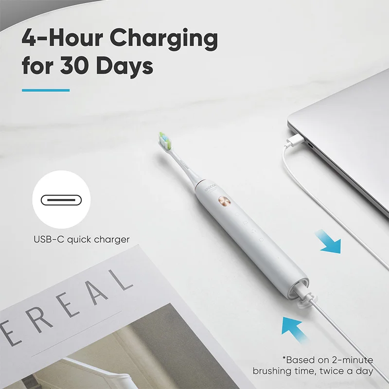 SOOCAS X3U فرشاة الأسنان بالموجات فوق الصوتية USB قابلة للشحن مقاوم للماء مع ثلاثة رؤساء للكبار