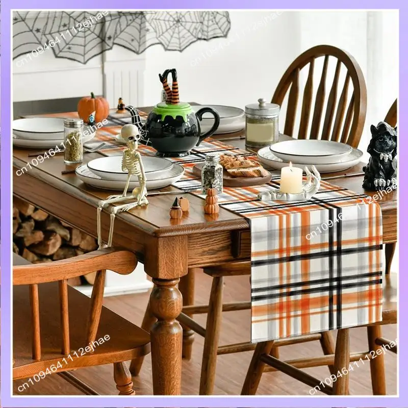 N83R Autumn Lineplaid Printed Table Flag Linen Durable Table Cloth Party Setting Ceremonial Table Towel Dining Table Decor