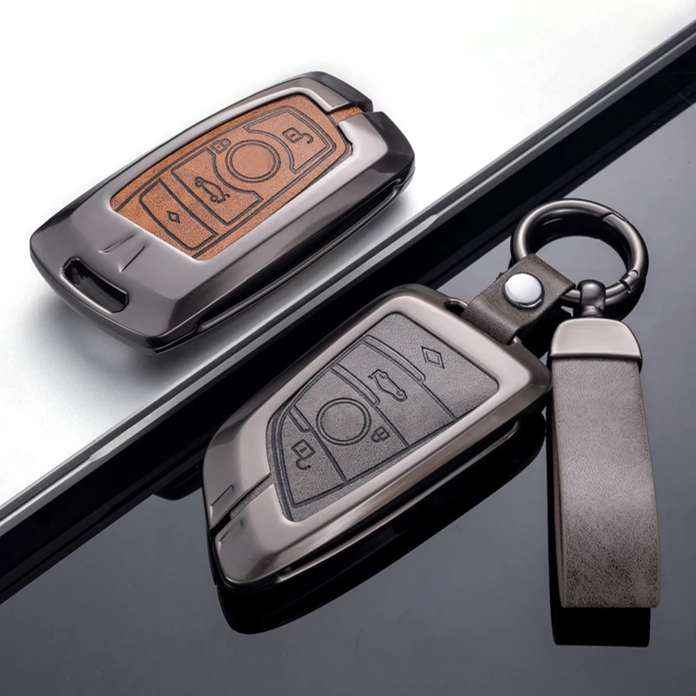 

For BMW Car Key Case Zinc Alloy Leather Protective Cover Keychain Key Cob For 1 3 5 7 series 530 320li X5 X6 120i 125i 118i