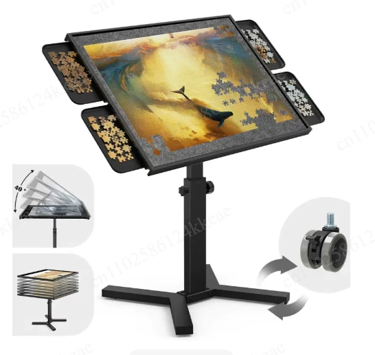 Adjustable Lift Puzzle Table with Drawers, Premium Metal Ergonomic Design with Cover