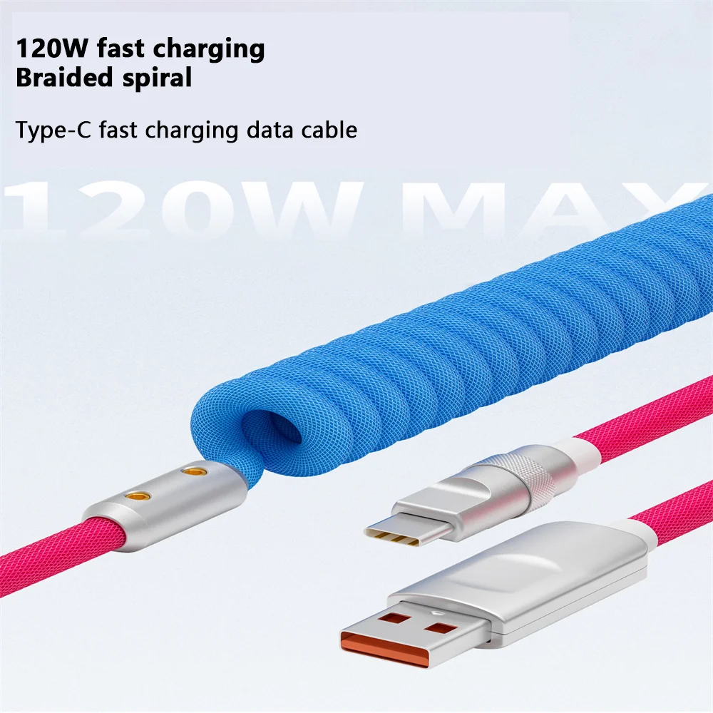 Retractable 120W Fast Charging Cable Aluminum Alloy PD Charging Cable USB C Data Cable for Samsung Galaxy OPPO Xiaomi Huawei 2m