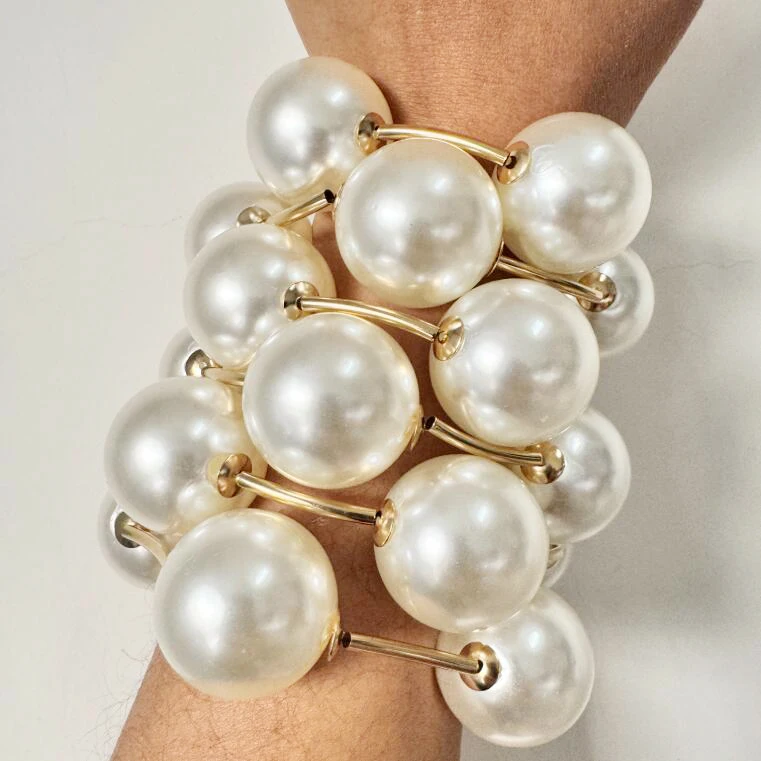 18K Gold Plated Punk Large Chunky Pearl Bracelet I2026 Fashion Jewelry 30mm Super Big Bubble Chubby Bangle for Stylish Accessory