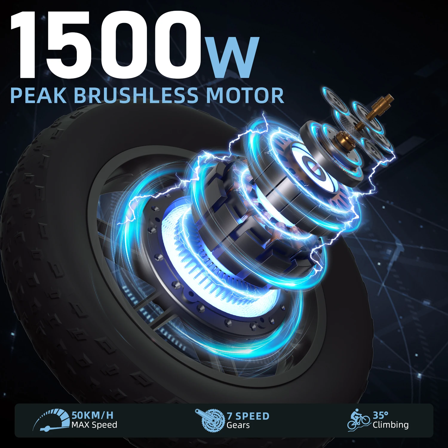 DEEPOWER QS7 Adult Electric Bike 1500W 48V 60Ah Dual Battery Off-Road Electric Bicycle 20 Inch Dual Suspension All-Terrain Ebike