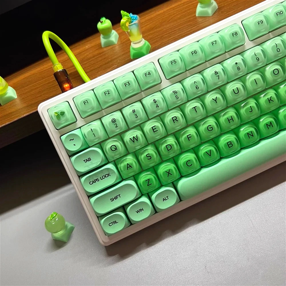 

Колпачок для клавиш Lime Jelly, милый круглый PBT + PC, 130 клавиш, полупрозрачный колпачок HOA Pudding, совместимый с механической клавиатурой 61/68/75/104
